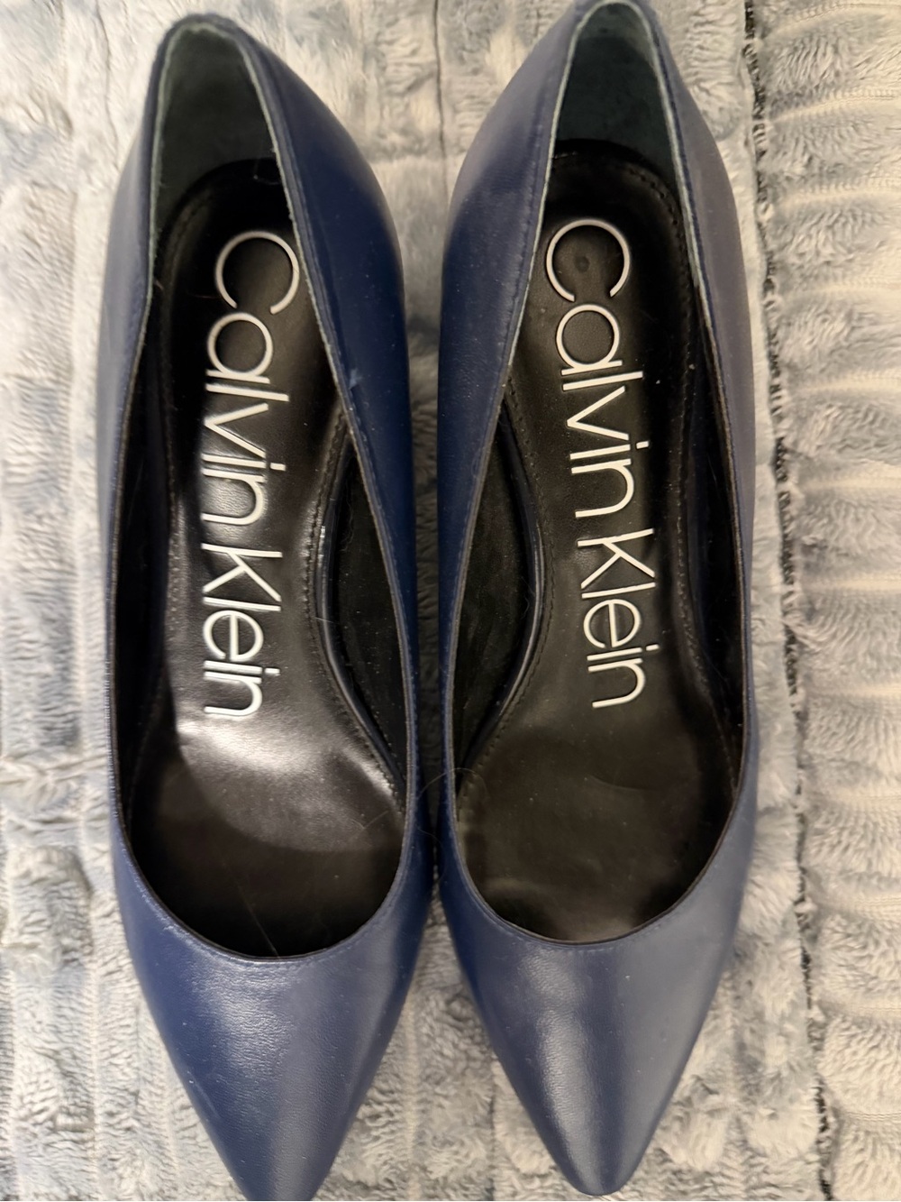 Calvin Klein Navy Pointed Toe Leather Pumps